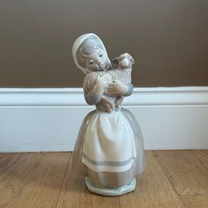 Lladro Porcelain Girl with Lamb in Cream and Tan